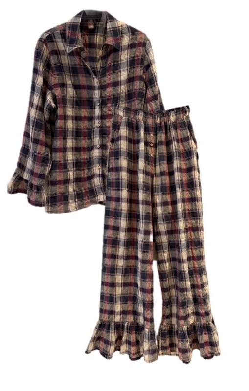 Komplet w kratkę Glory Bluzka z falbanką długi rękaw i długie spodnie z falbanką.jpg