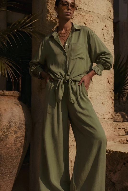 ST TROPEZ olive koszula i spodnie z tencelu.jpg