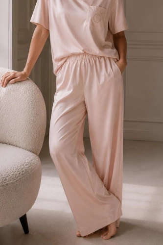 MOON PINK TENCEL długie SPODNIE piżamowe